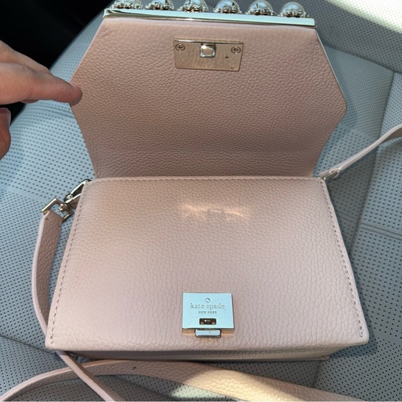 Kate Spade Pink Satchel with Pearls Gold Hardware Crossbody Pebbled Leather - Picture 6 of 12